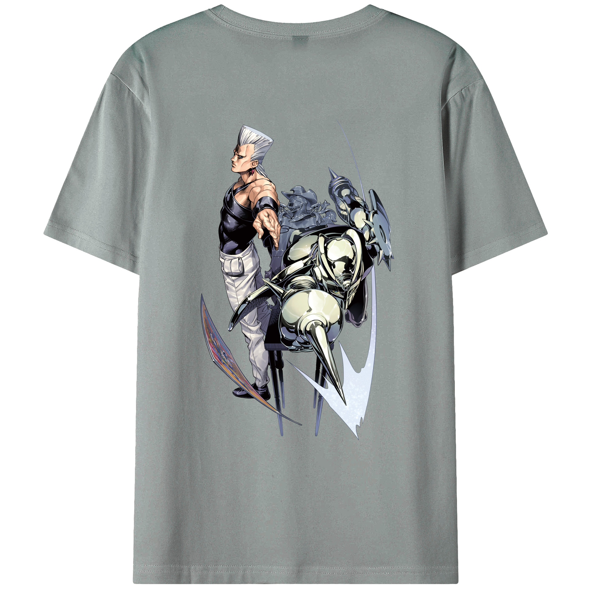 （画像用） ジョジョの奇妙な冒険 ジャン＝ピエール?ポルナレフ JoJo's Bizarre Adventure Jan Pierre Polnareff 綿100％ メンズ半袖Tシャツ（バックプリント） 通気性